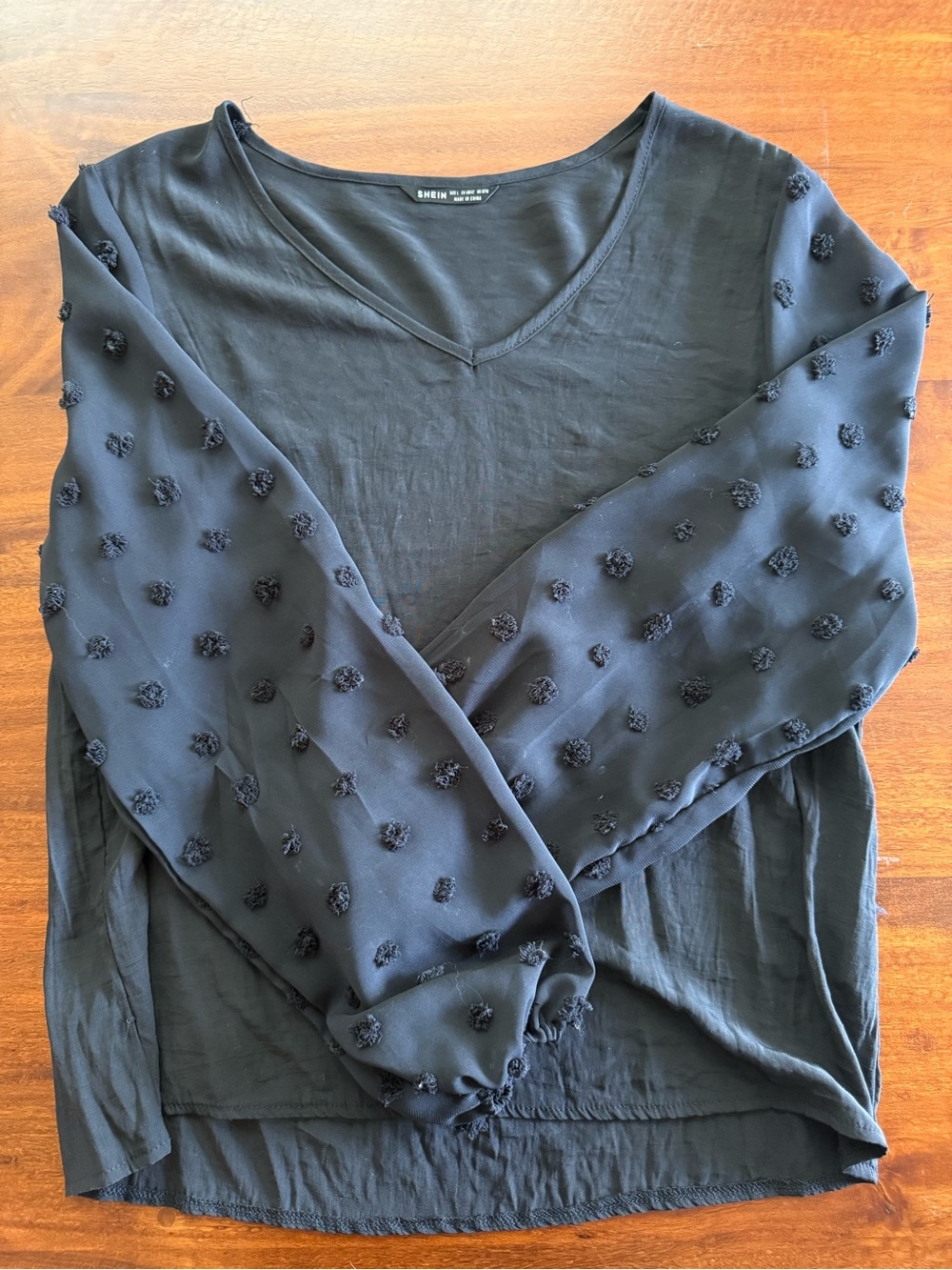 SHEIN Black Swiss Dot Balloon Sleeve Blouse Size Large